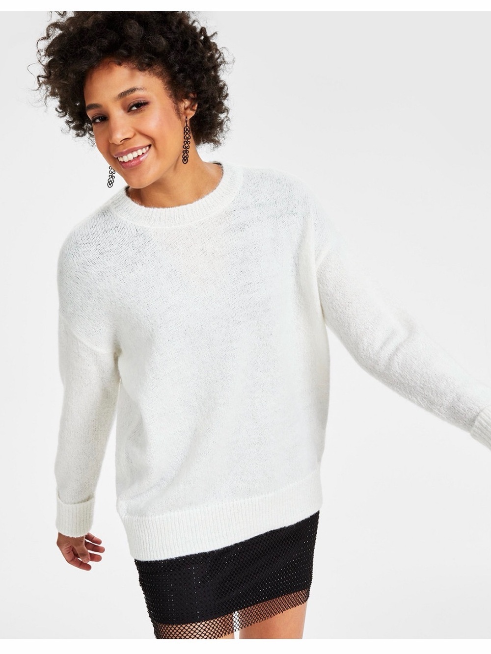 New Bar III Women's Fuzzy-Knit Crewneck Sweater, Created for Macy's